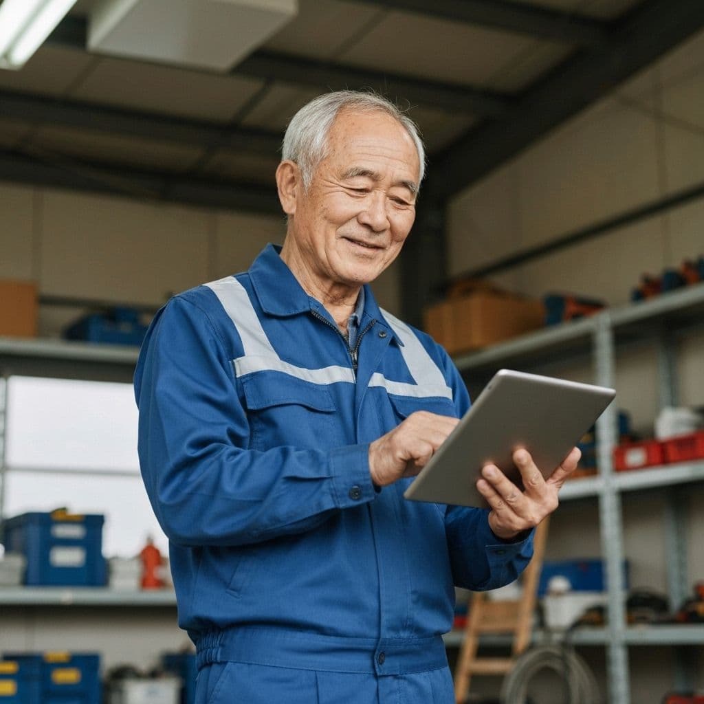 Electrician with tablet